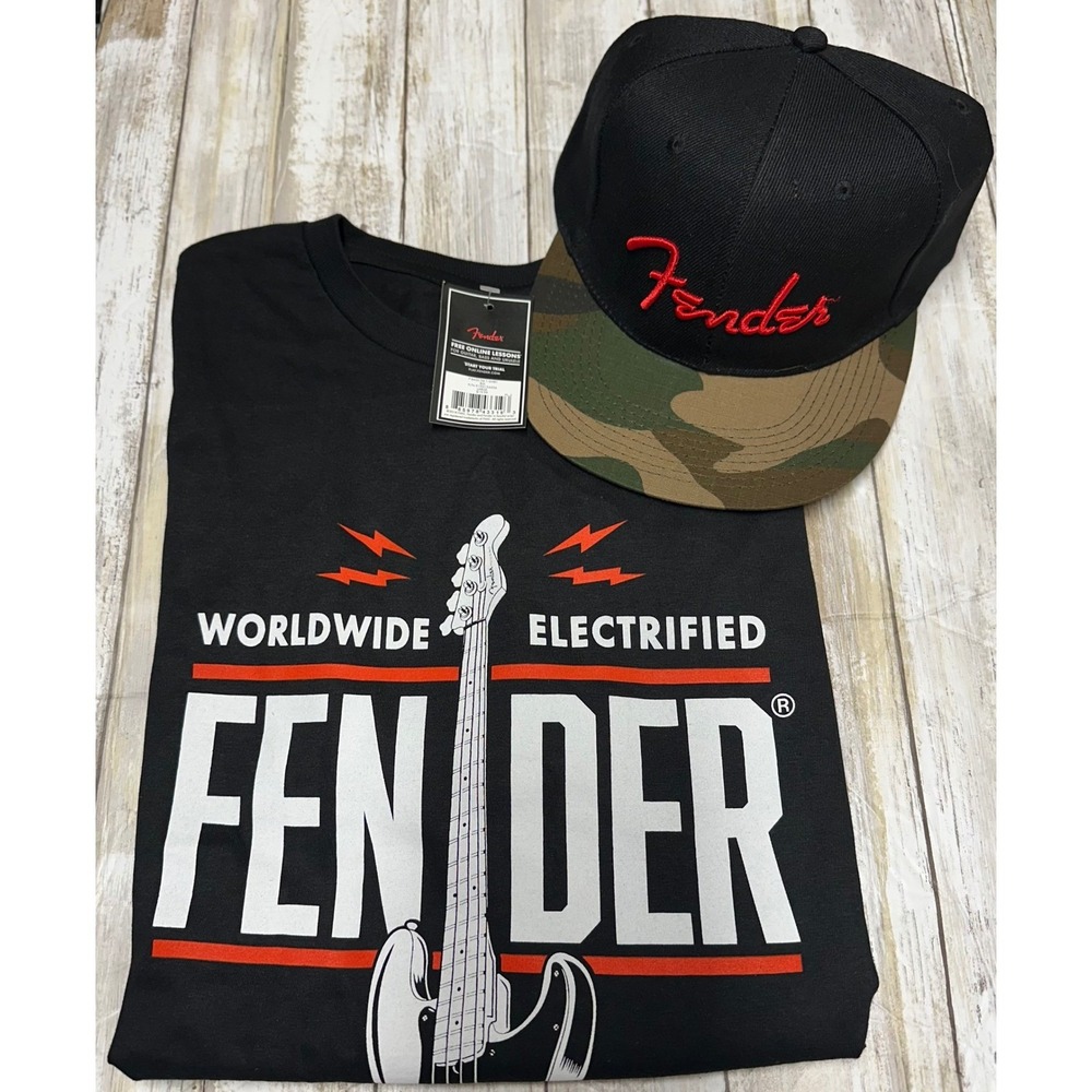 Fender guitar Worldwide Electrified P Bass‎ T-Shirt & Hat Bundle set - New